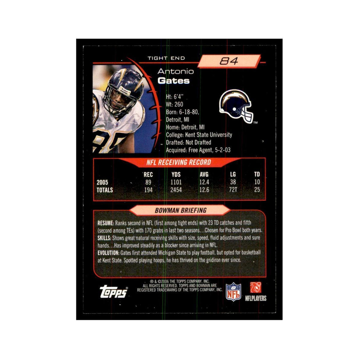 2006 Bowman Antonio Gates Football Cards #84