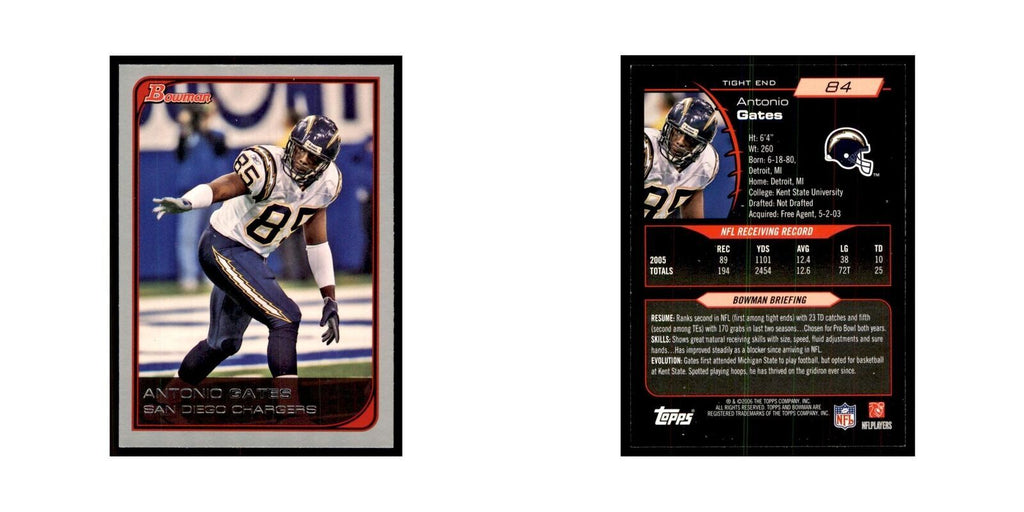 2006 Bowman Antonio Gates Football Cards #84