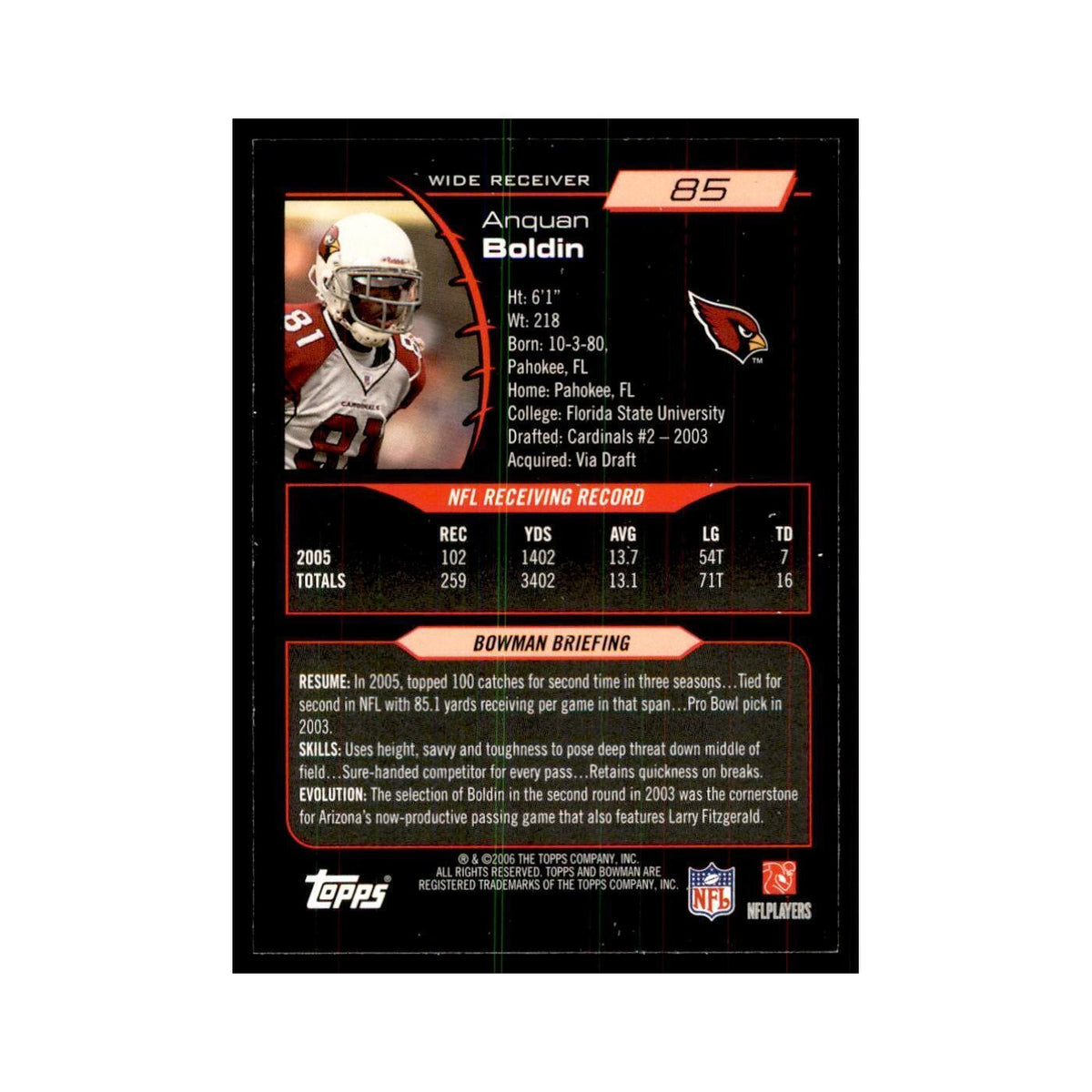 2006 Bowman Anquan Boldin Football Cards #85