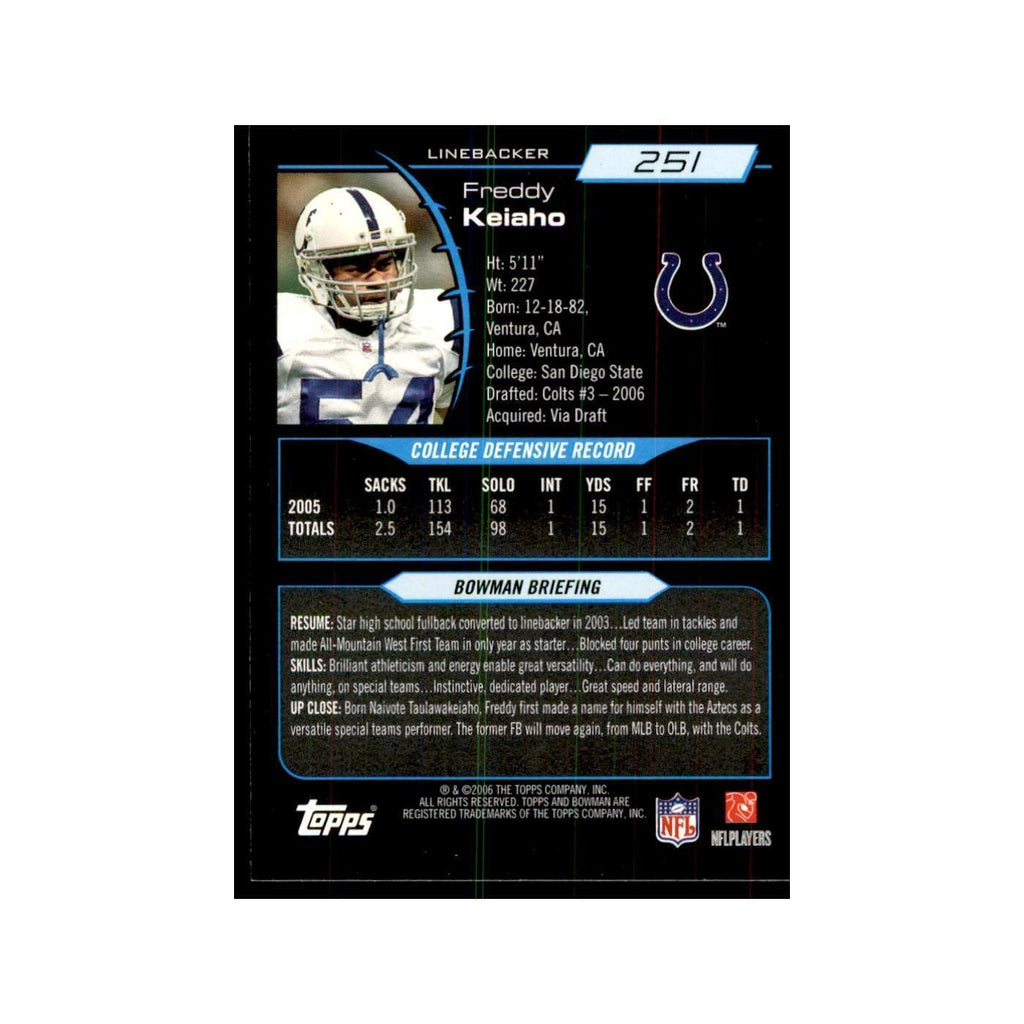 2006 Bowman Freddy Keiaho Football Cards #251
