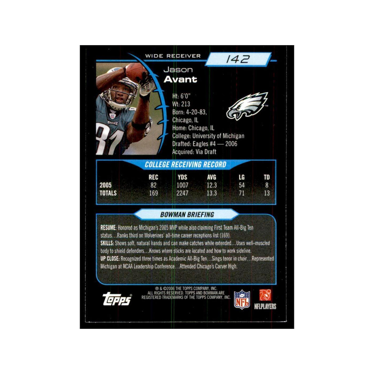 2006 Bowman Jason Avant Football Cards #142
