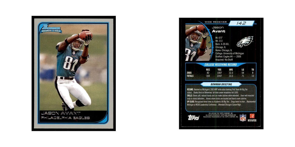 2006 Bowman Jason Avant Football Cards #142
