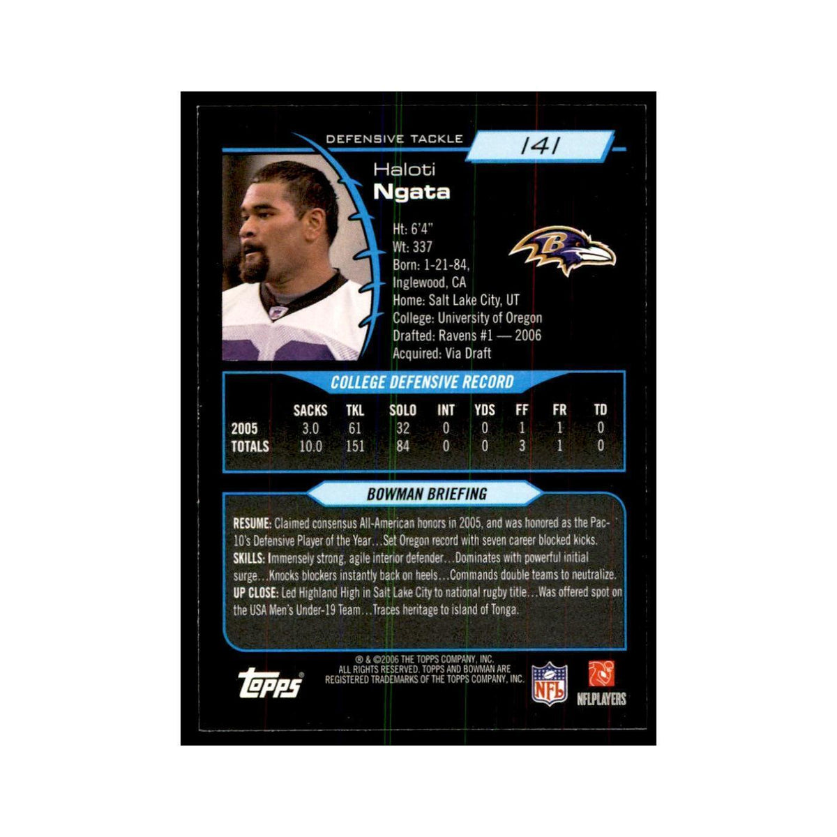 2006 Bowman Haloti Ngata Football Cards #141