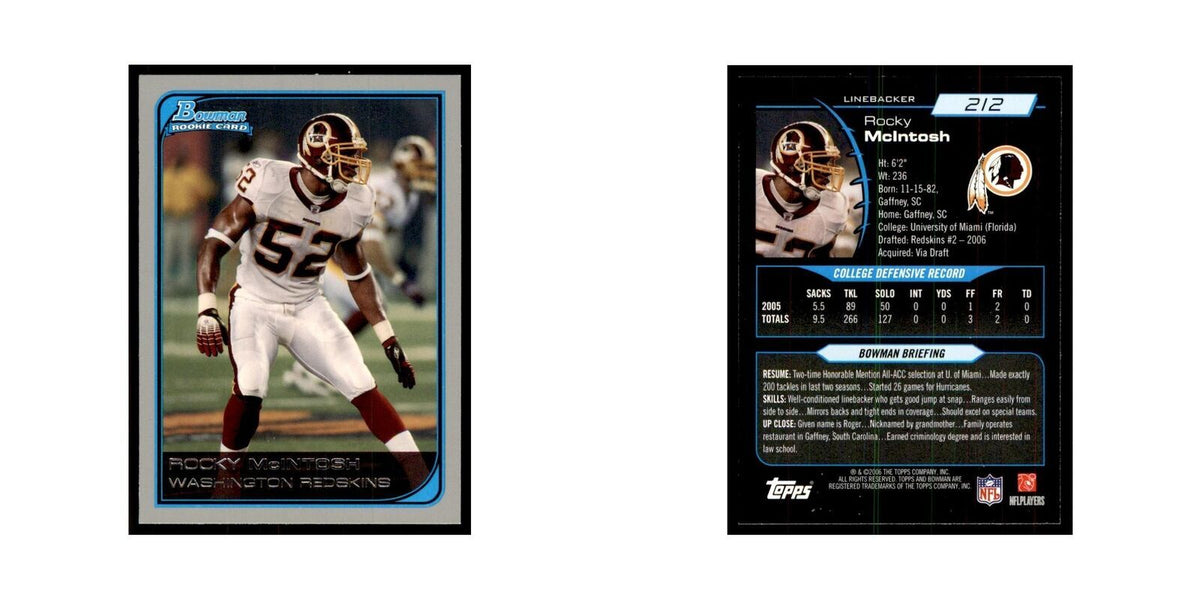 2006 Bowman Rocky Mcintosh Football Cards #212