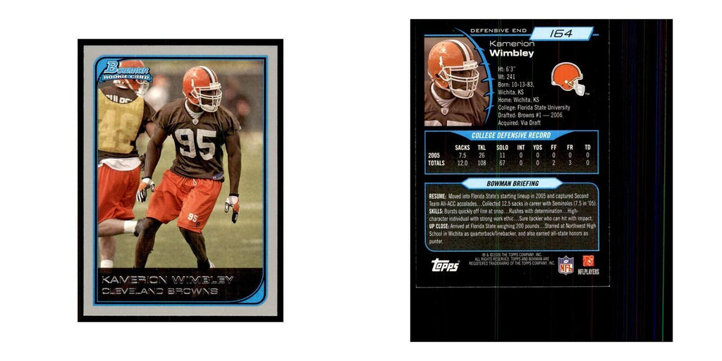 2006 Bowman Kamerion Wimbley Football Cards #164