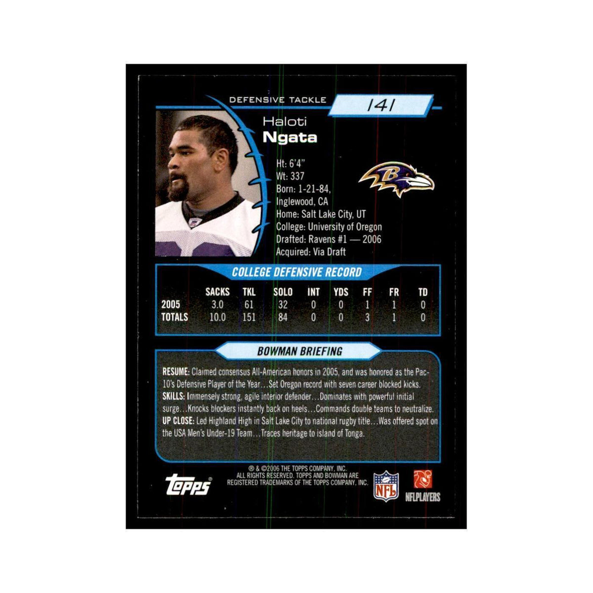 2006 Bowman Haloti Ngata Football Cards #141
