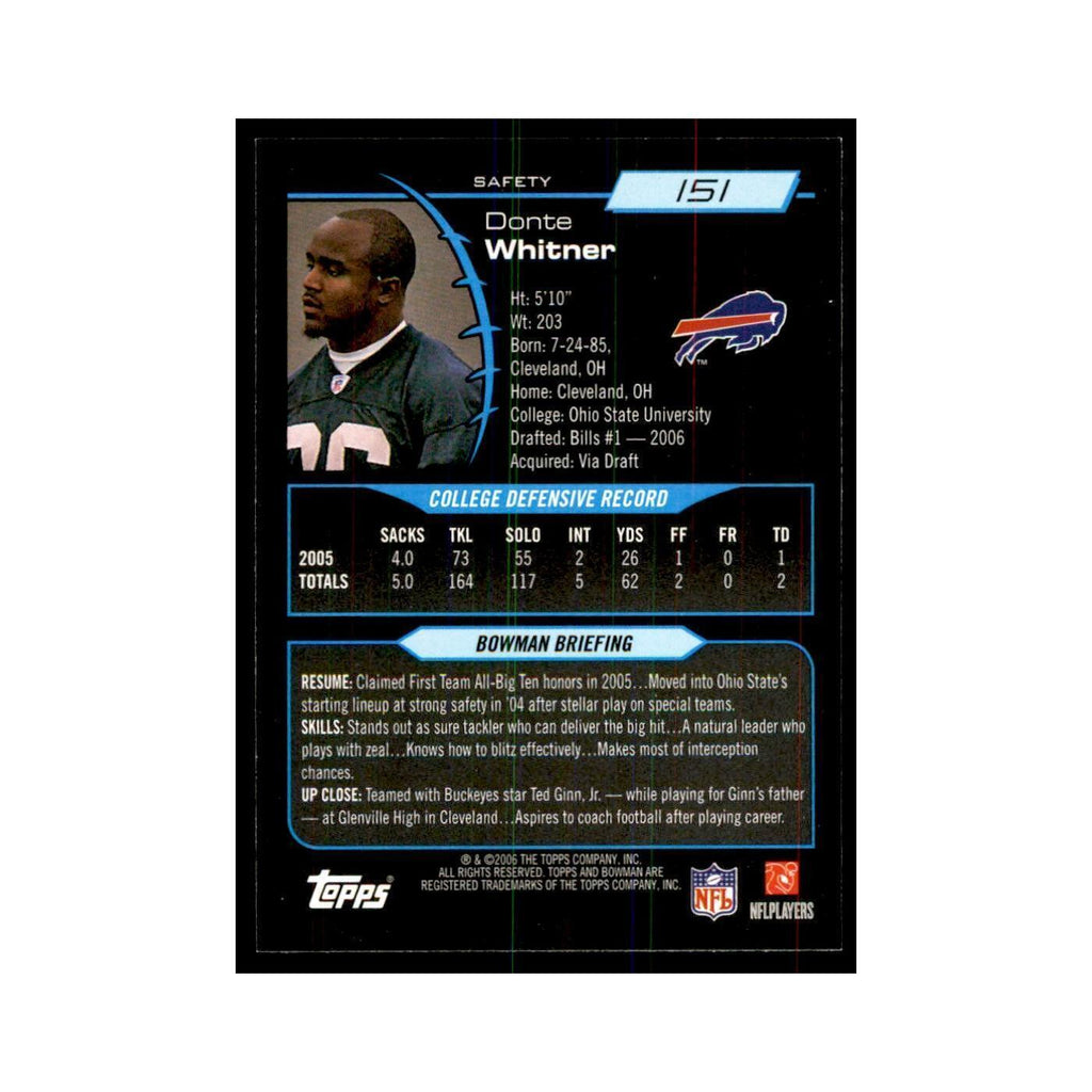 2006 Bowman Donte Whitner Football Cards #151