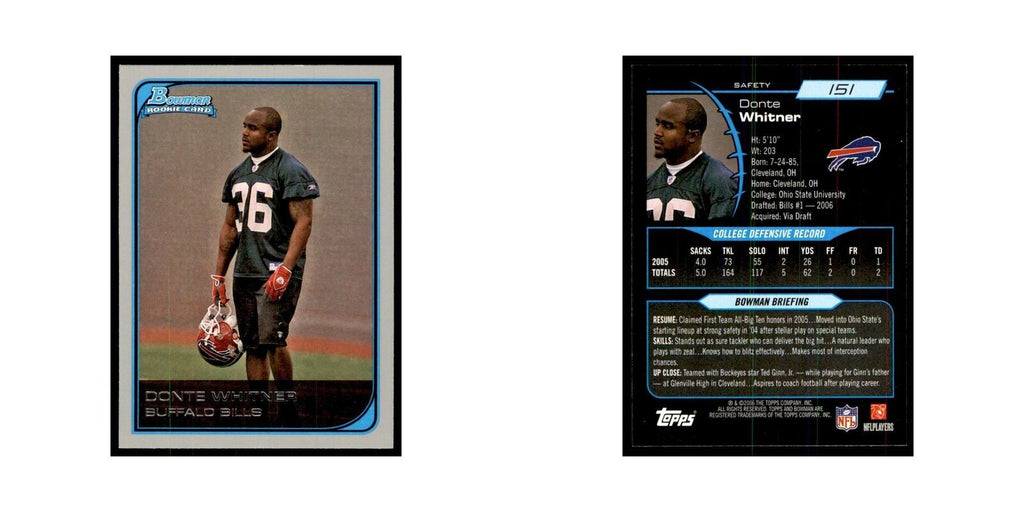 2006 Bowman Donte Whitner Football Cards #151