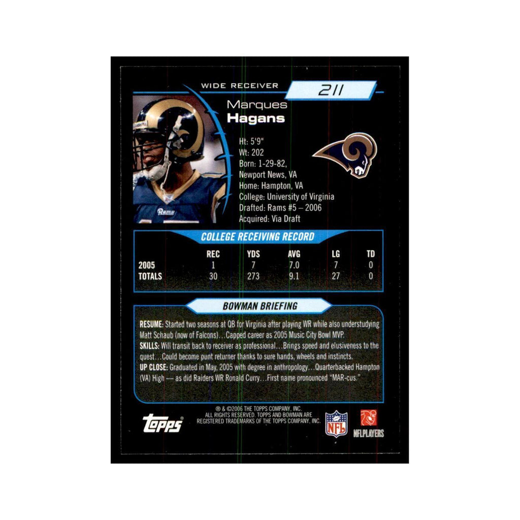 2006 Bowman Marques Hagans Football Cards #211