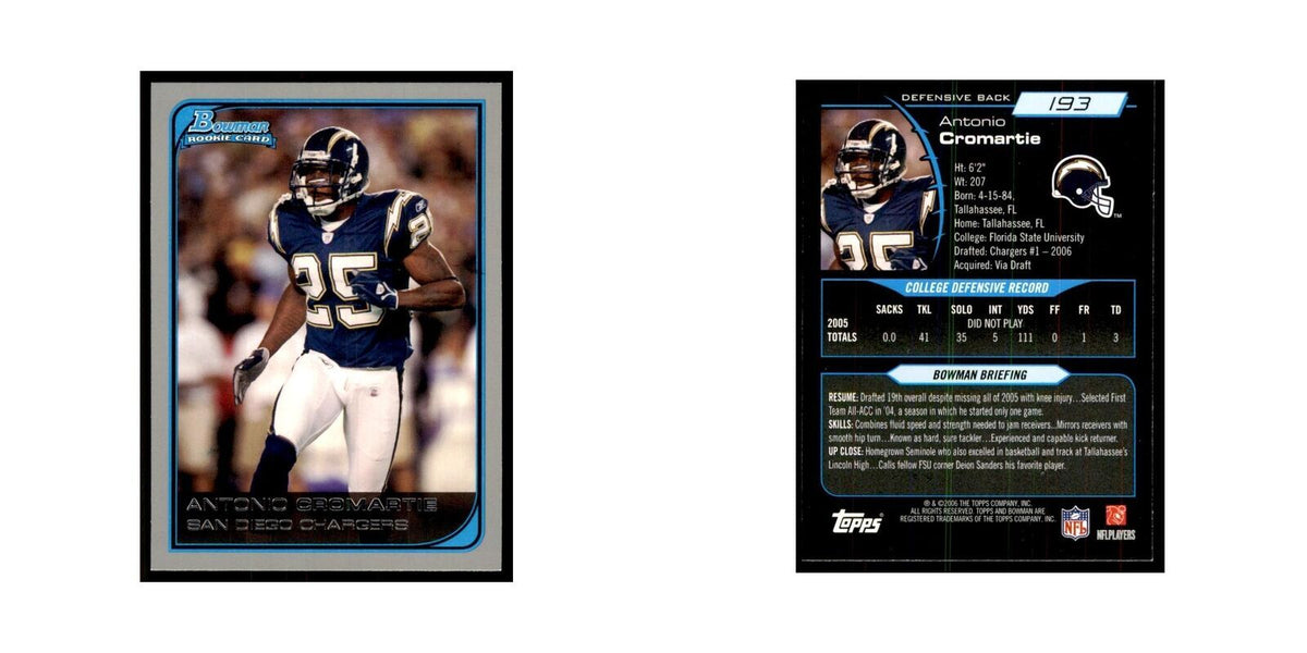 2006 Bowman Antonio Cromartie Football Cards #193