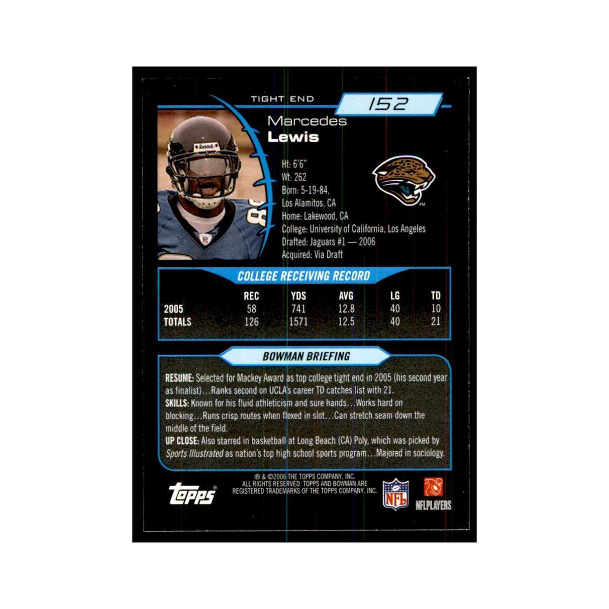 2006 Bowman Marcedes Lewis Football Cards #152