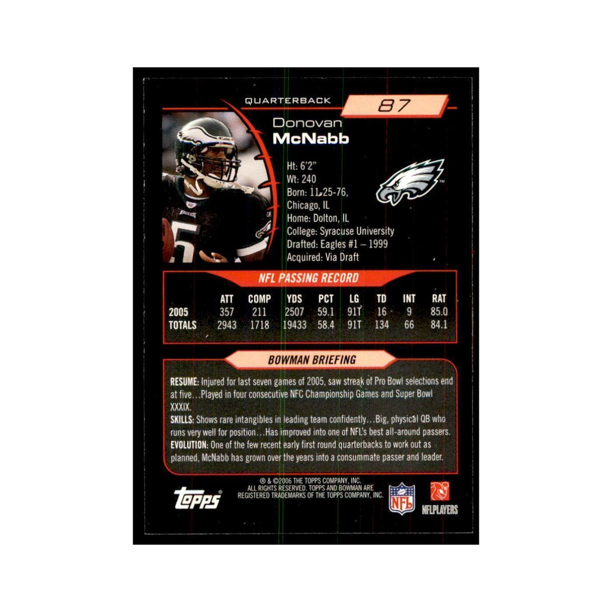 2006 Bowman Donovan McNabb Football Cards #87