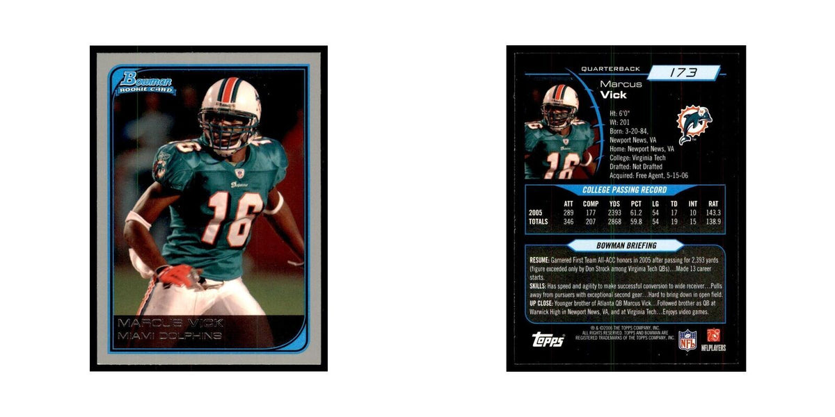 2006 Bowman Marcus Vick Football Cards #173
