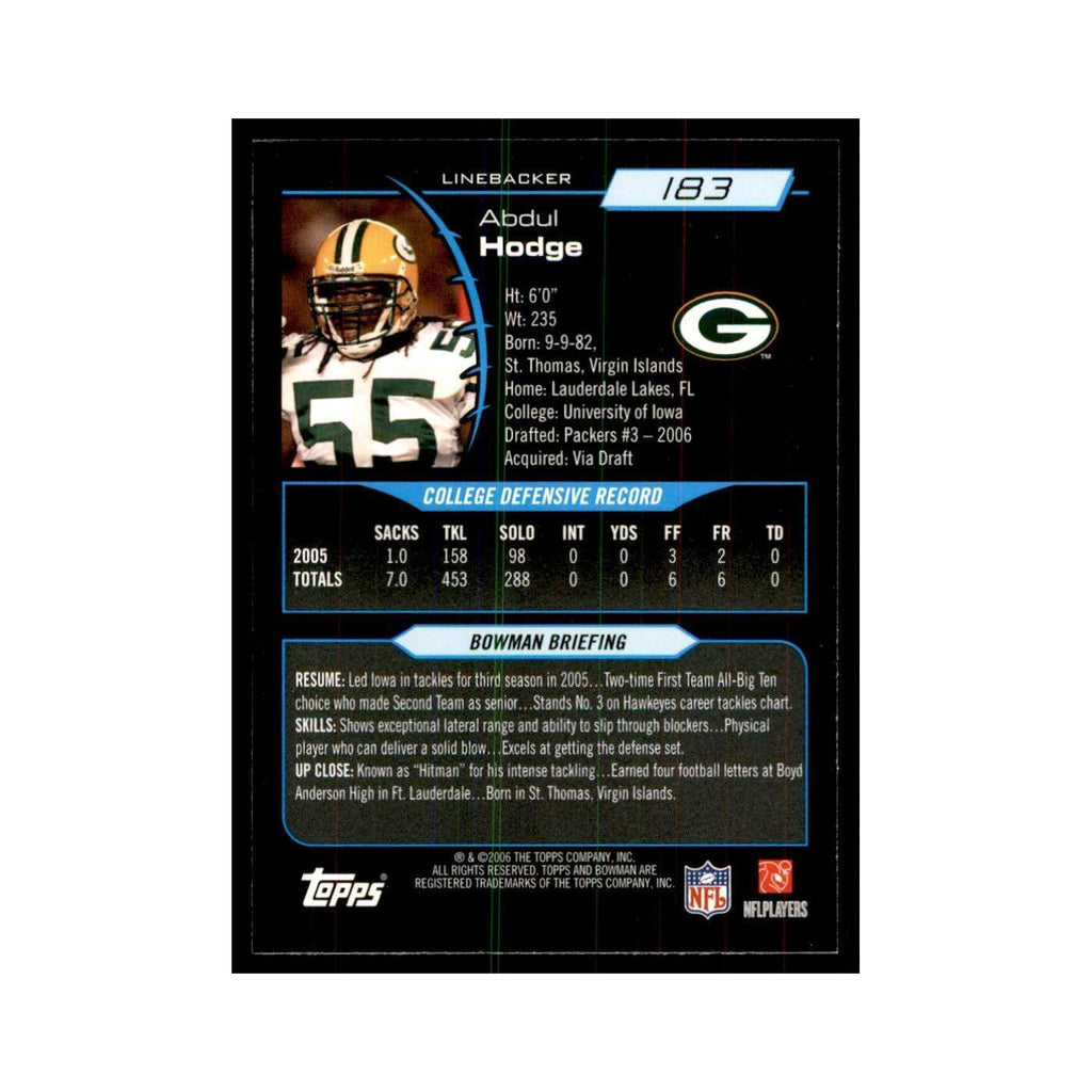 2006 Bowman Abdul Hodge Football Cards #183