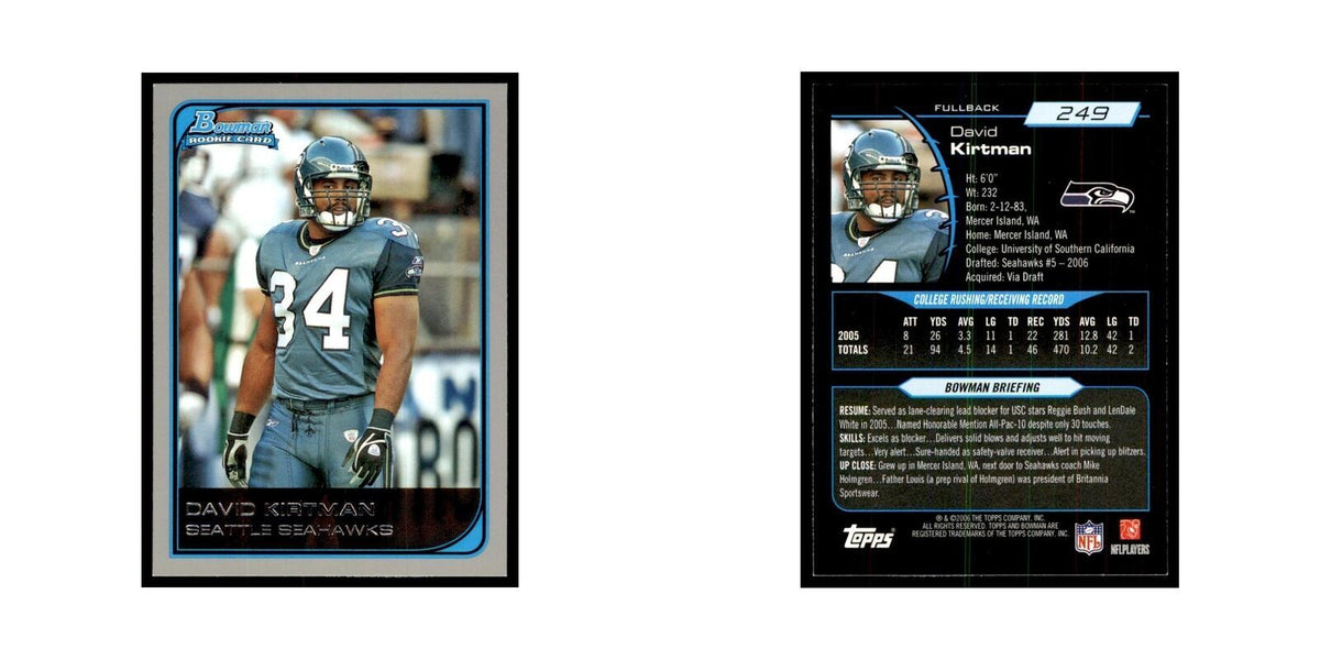 2006 Bowman David Kirtman Football Cards #249