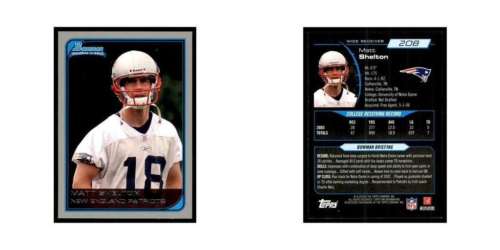 2006 Bowman Matt Shelton Football Cards #208