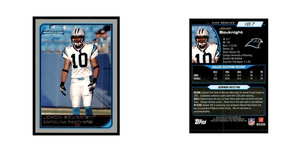 2006 Bowman Jovon Bouknight Football Cards #187