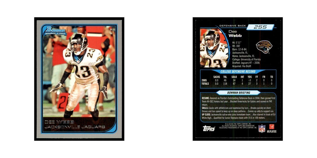 2006 Bowman Dee Webb Football Cards #255