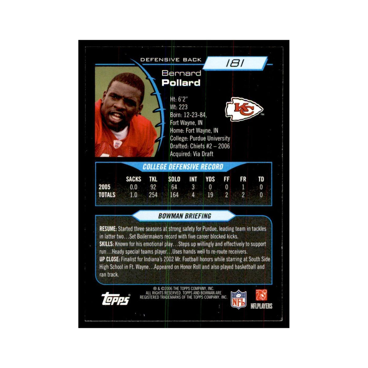 2006 Bowman Bernard Pollard Football Cards #181