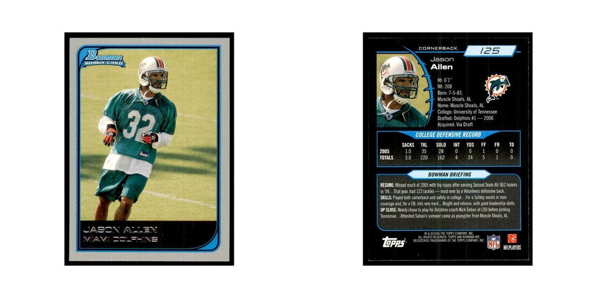 2006 Bowman Jason Allen Football Cards #125