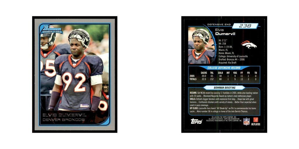 2006 Bowman Elvis Dumervil Football Cards #238