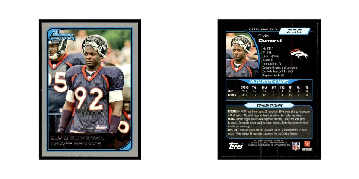 2006 Bowman Elvis Dumervil Football Cards #238