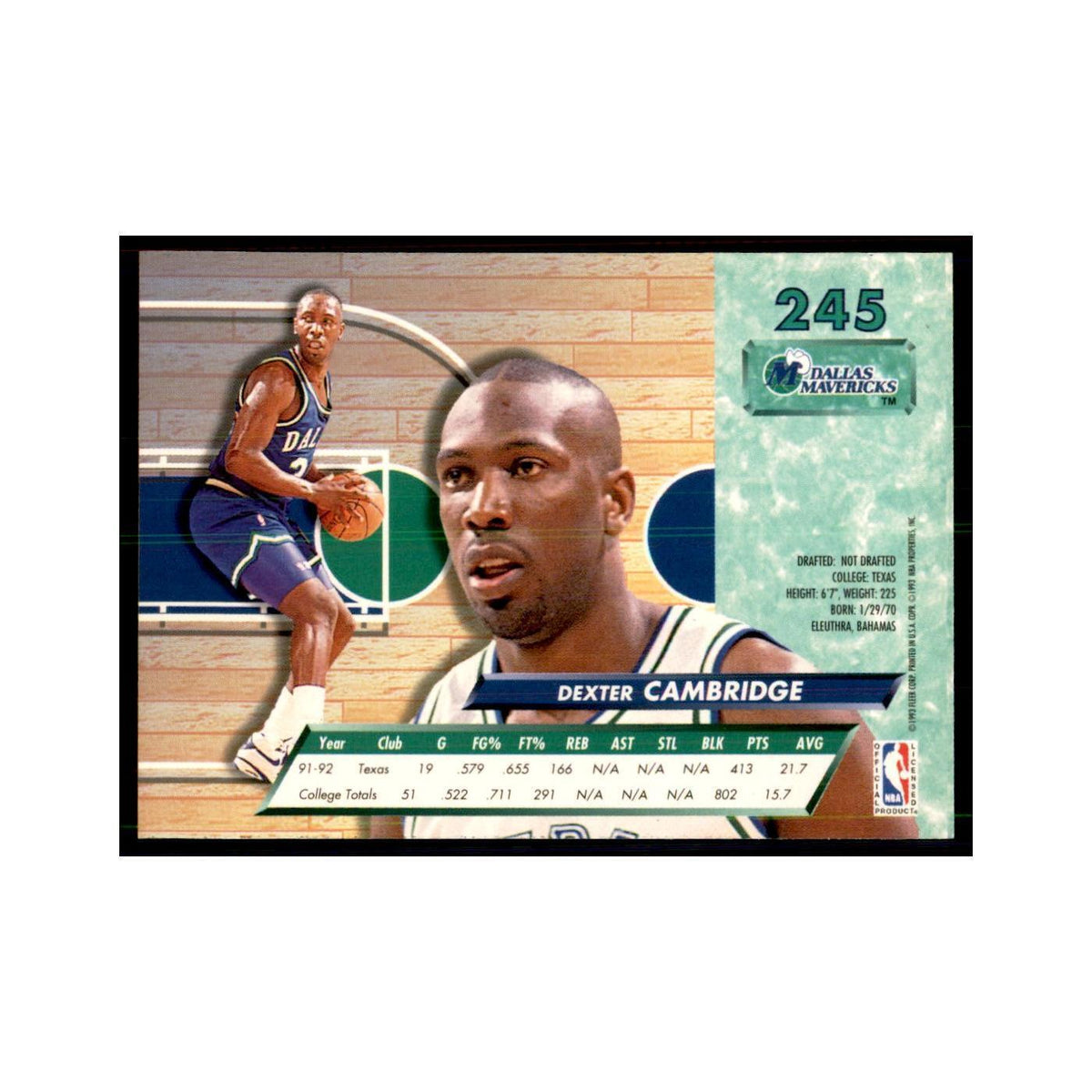 1992 Fleer Ultra Dexter Cambridge RC Basketball Cards #245