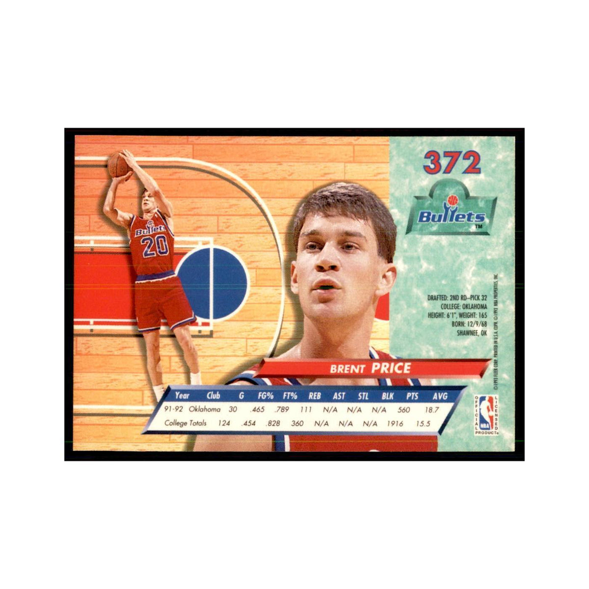 1992 Fleer Ultra Brent Price RC Basketball Cards #372