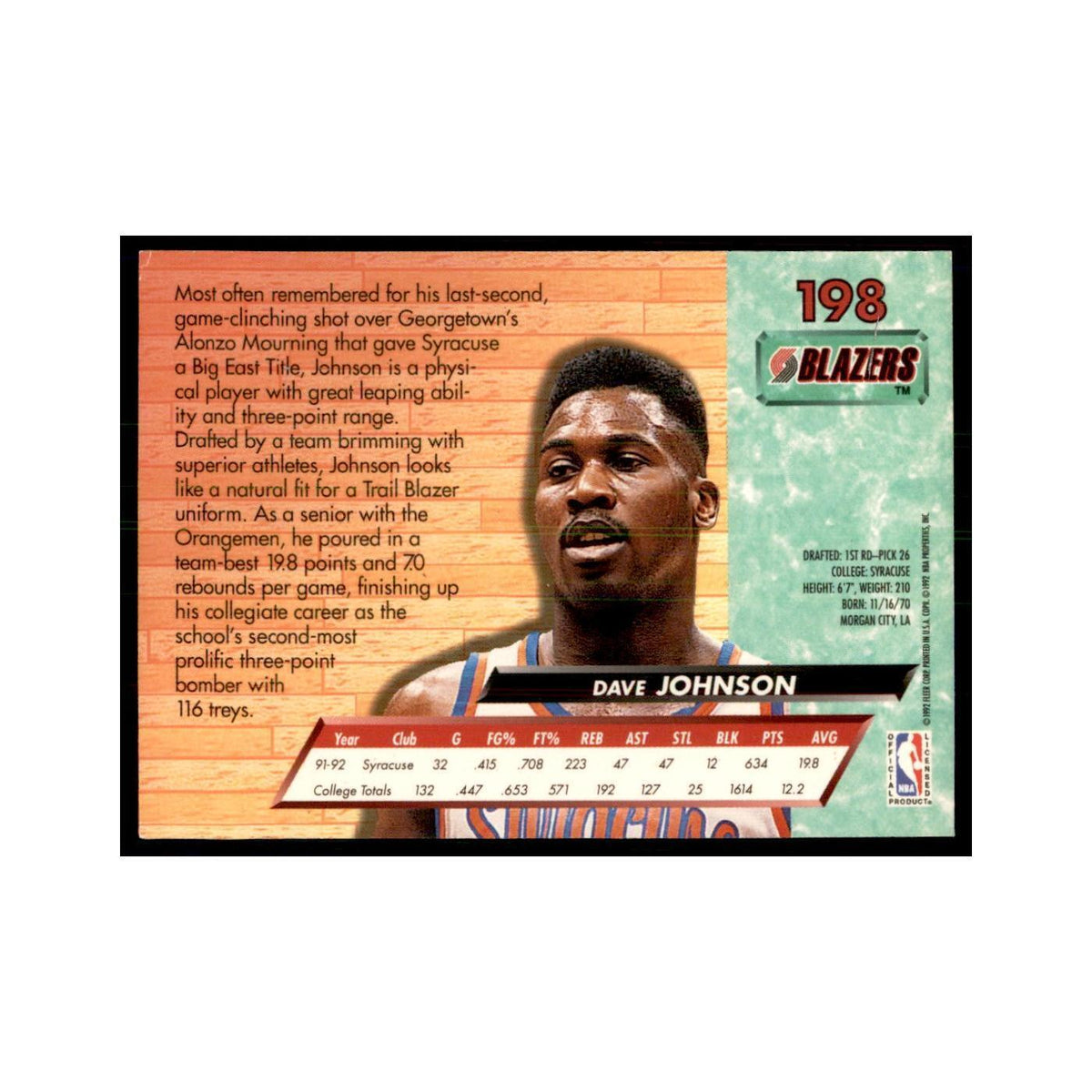 1992 Fleer Ultra Dave Johnson Basketball Cards #198