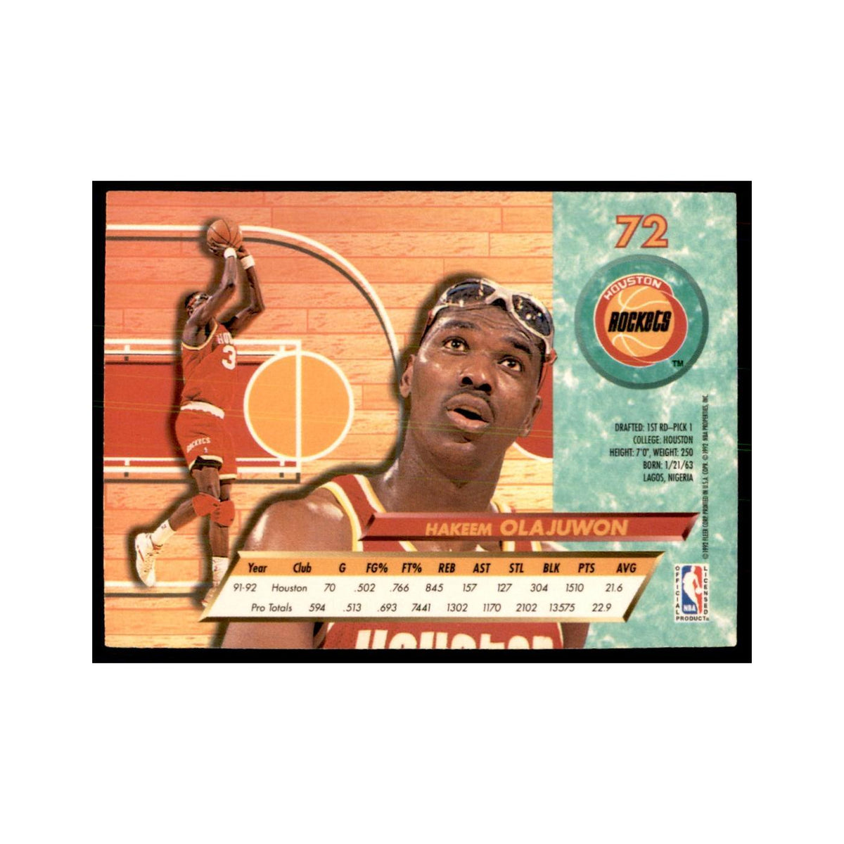 1992 Fleer Ultra Hakeem Olajuwon Basketball Cards #72