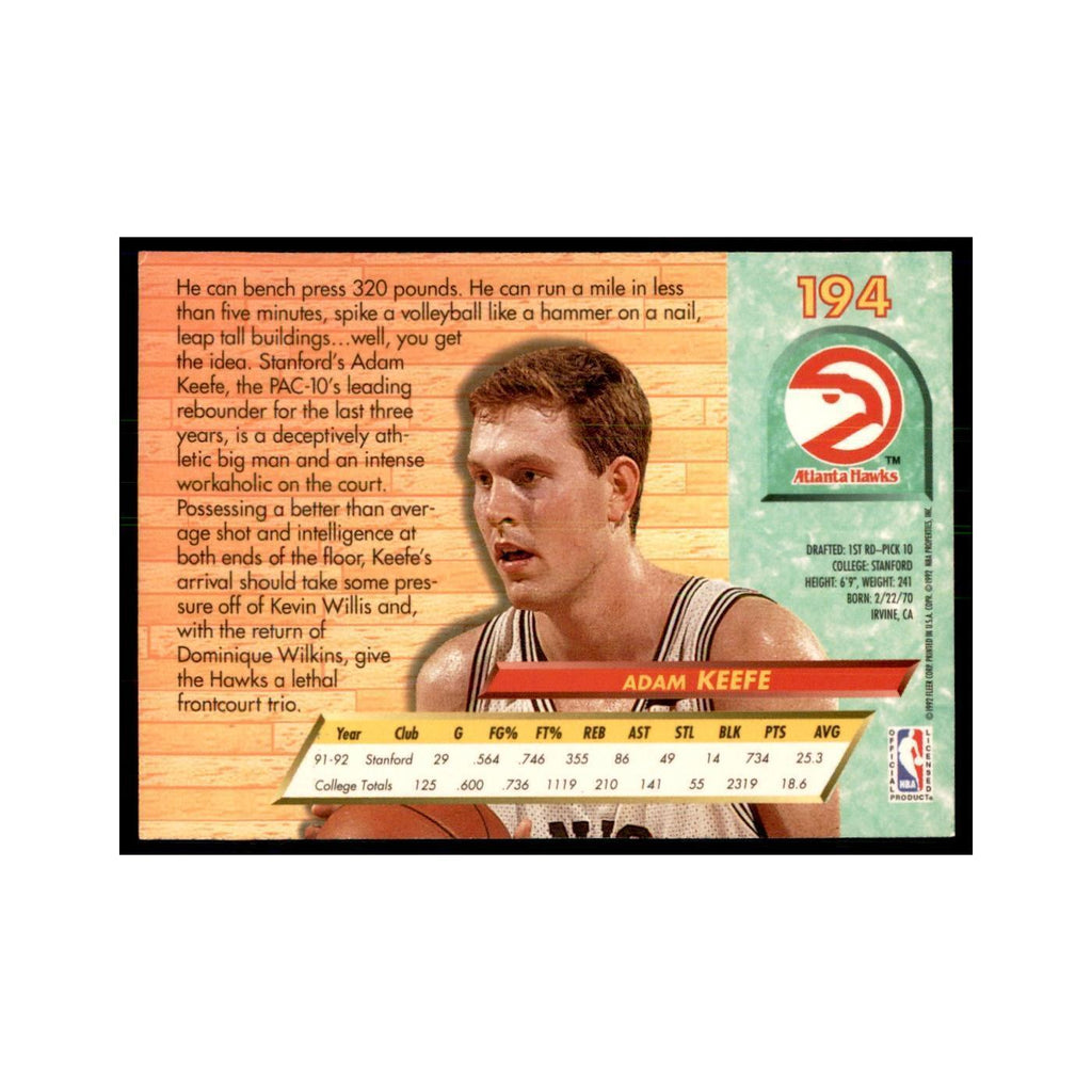 1992 Fleer Ultra Adam Keefe Basketball Cards #194