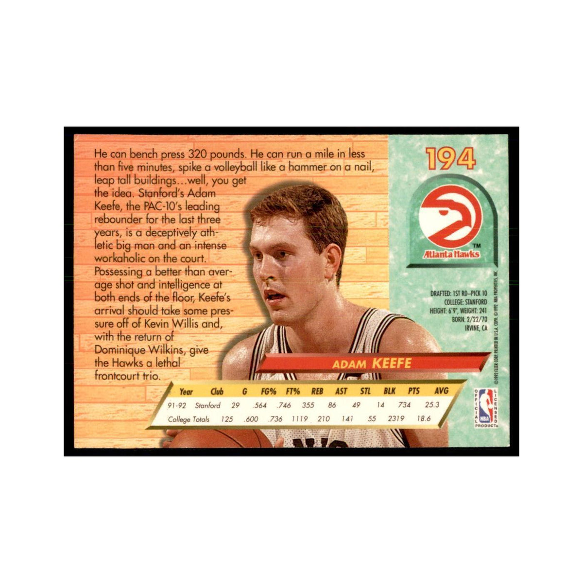 1992 Fleer Ultra Adam Keefe Basketball Cards #194