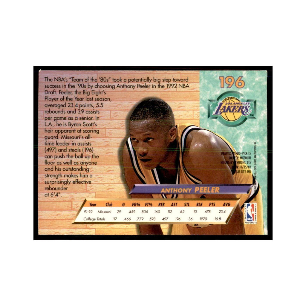 1992 Fleer Ultra Anthony Peeler Basketball Cards #196