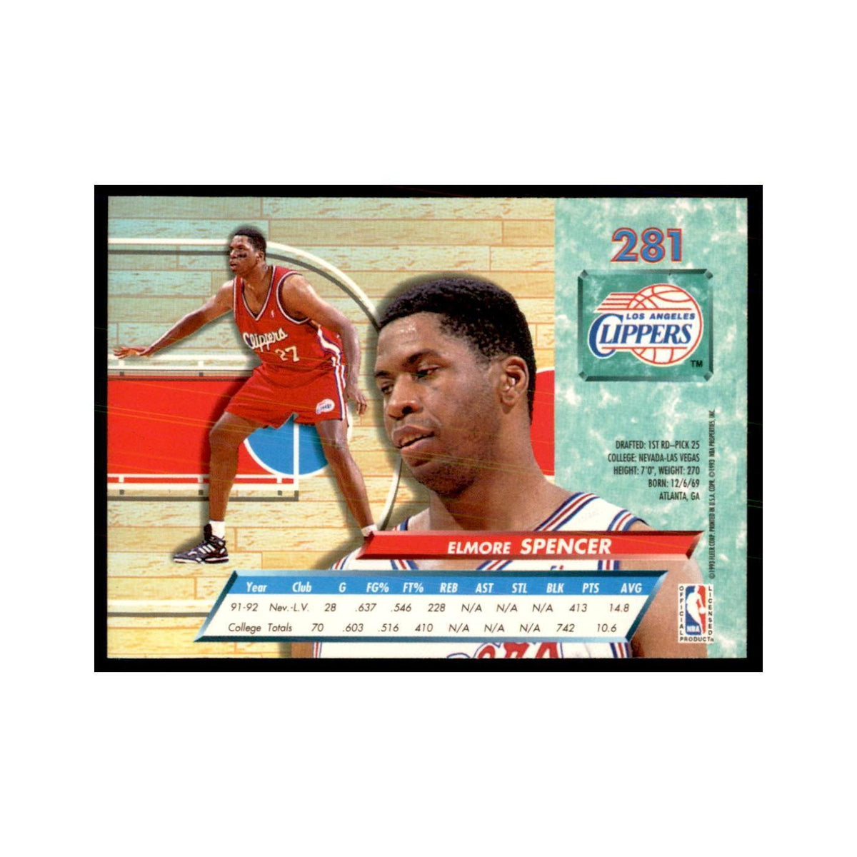 1992 Fleer Ultra Elmore Spencer RC Basketball Cards #281