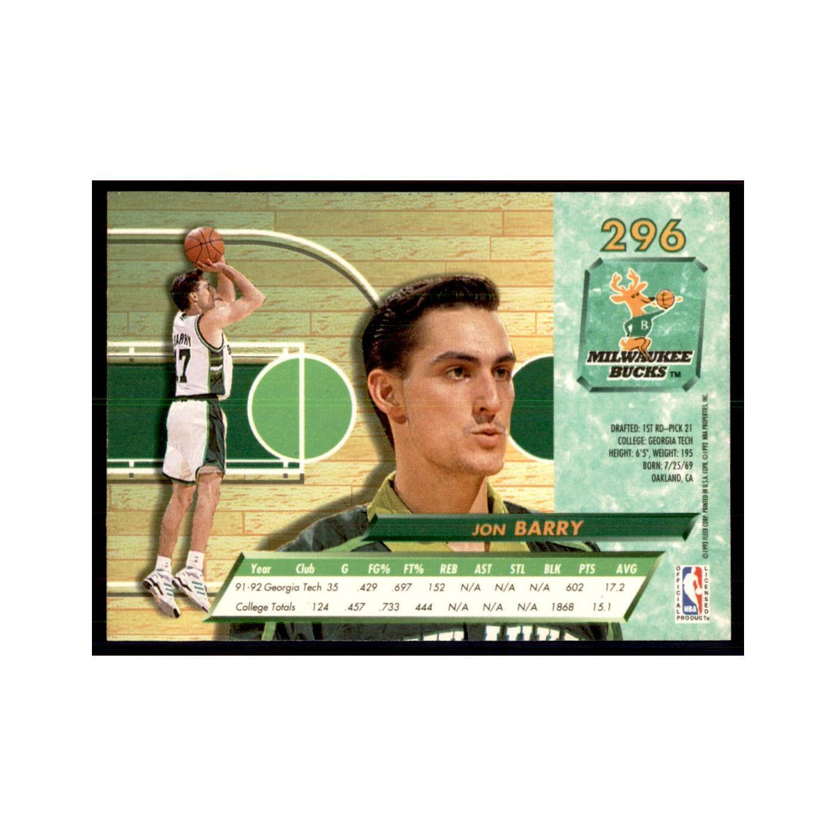 1992 Fleer Ultra Jon Barry RC Basketball Cards #296