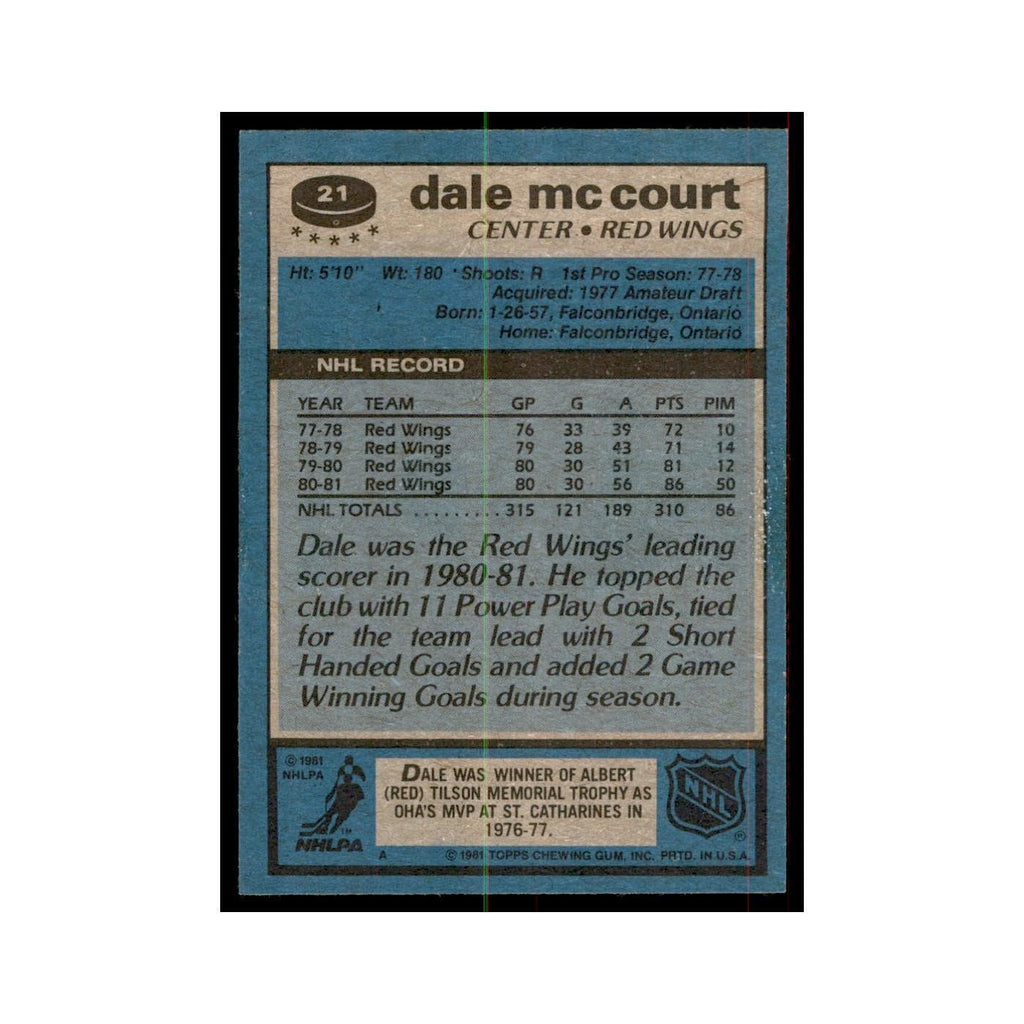1981 Topps Dale McCourt Hockey Cards #21