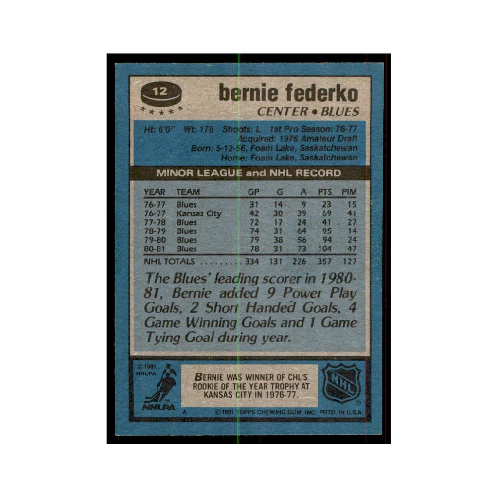 1981 Topps Bernie Federko Hockey Cards #12