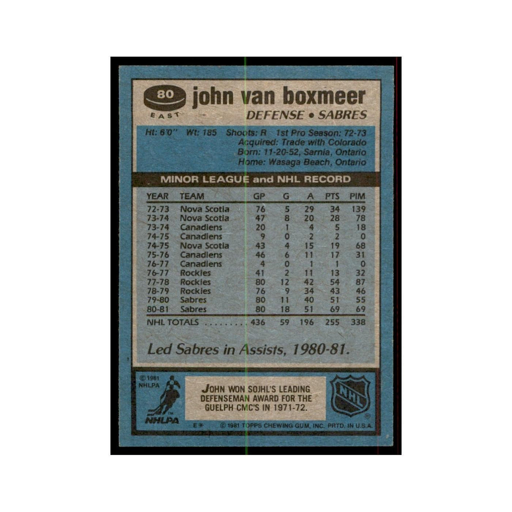 1981 Topps John Van Boxmeer Hockey Cards #E80