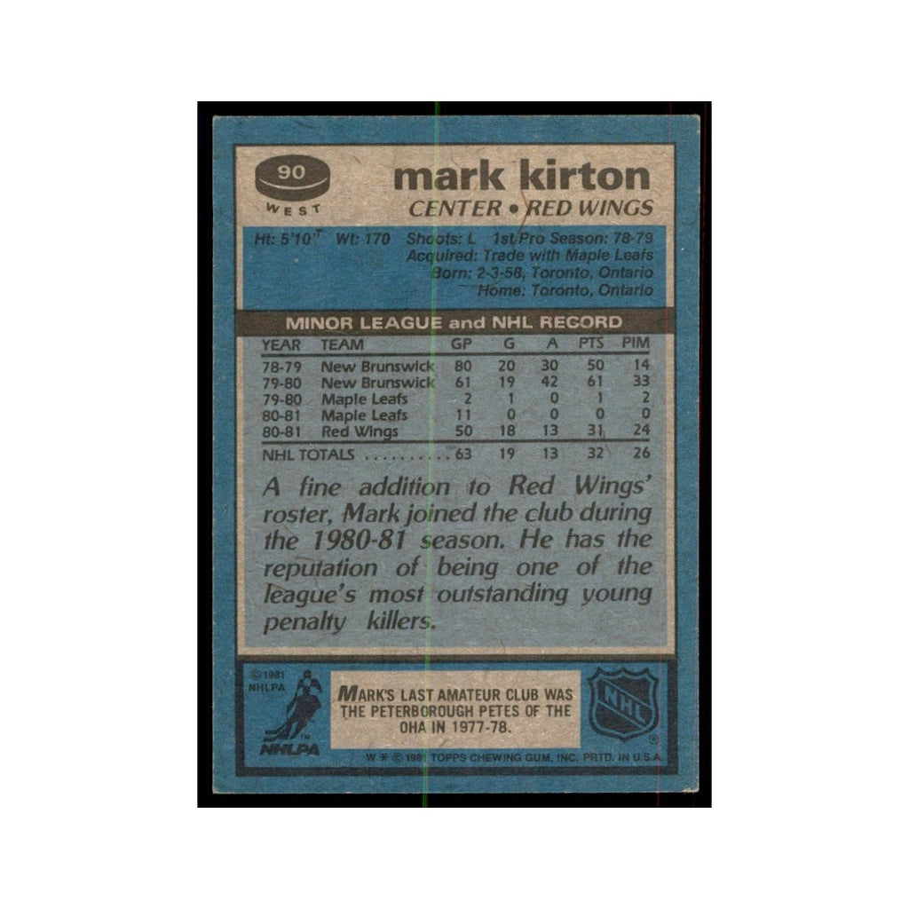 1981 Topps Mark Kirton Hockey Cards #W90