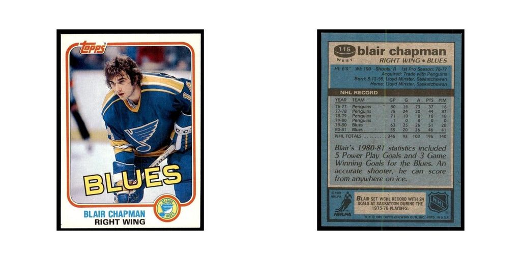 1981 Topps Blair Chapman Hockey Cards #W115
