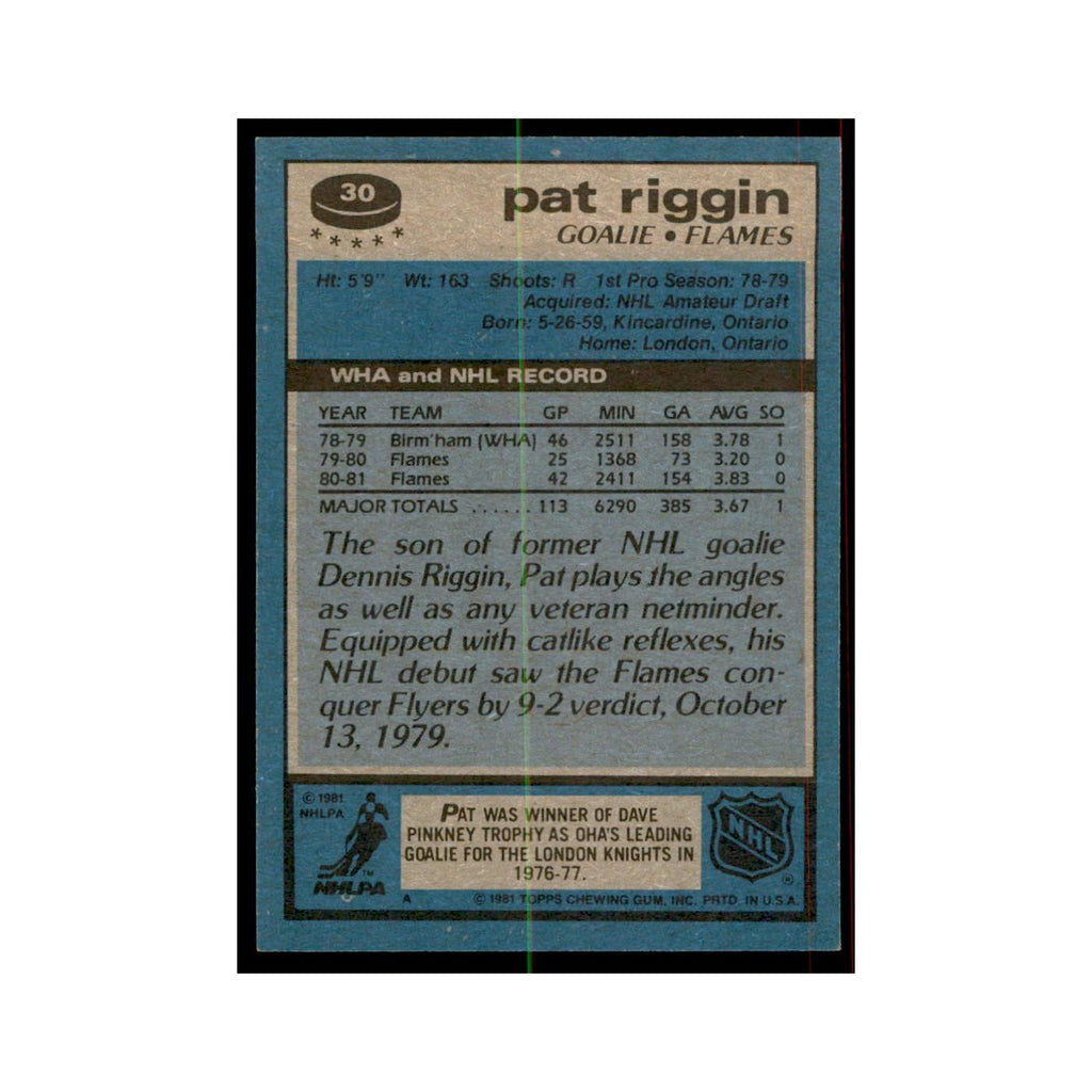 1981 Topps Pat Riggin Hockey Cards #30