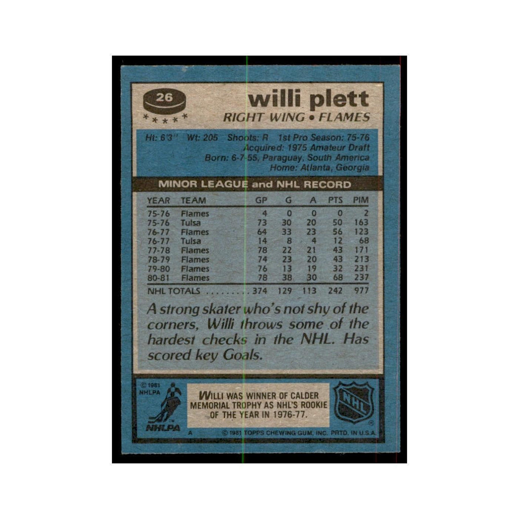1981 Topps Willi Plett Hockey Cards #26