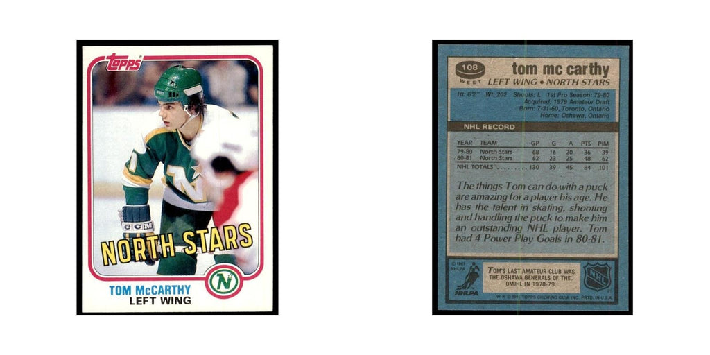 1981 Topps Tom McCarthy Hockey Cards #W108