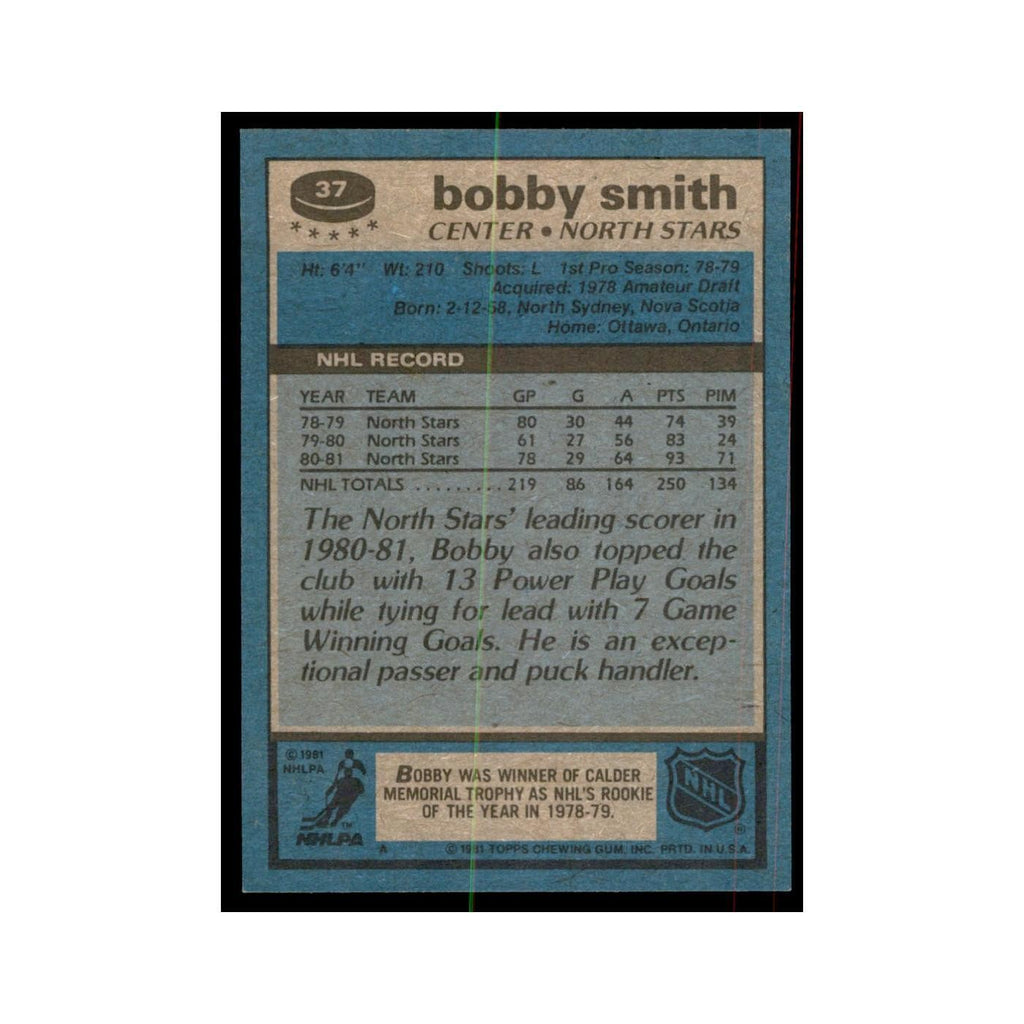 1981 Topps Bobby Smith Hockey Cards #37