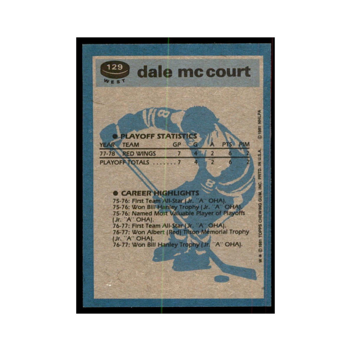 1981 Topps Dale McCourt Hockey Cards #W129