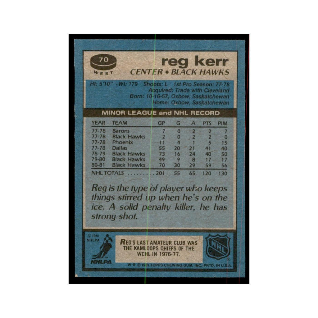 1981 Topps Reg Kerr Hockey Cards #W70