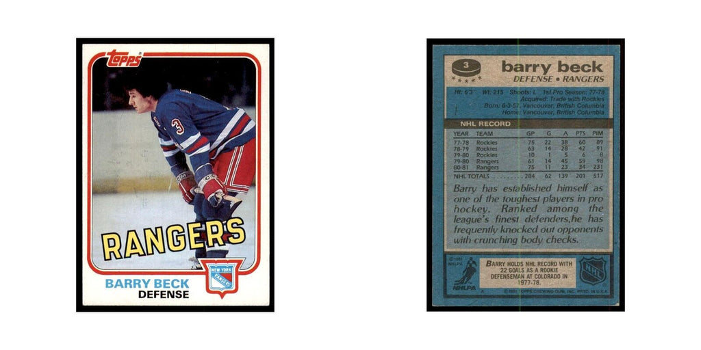 1981 Topps Barry Beck Hockey Cards #3