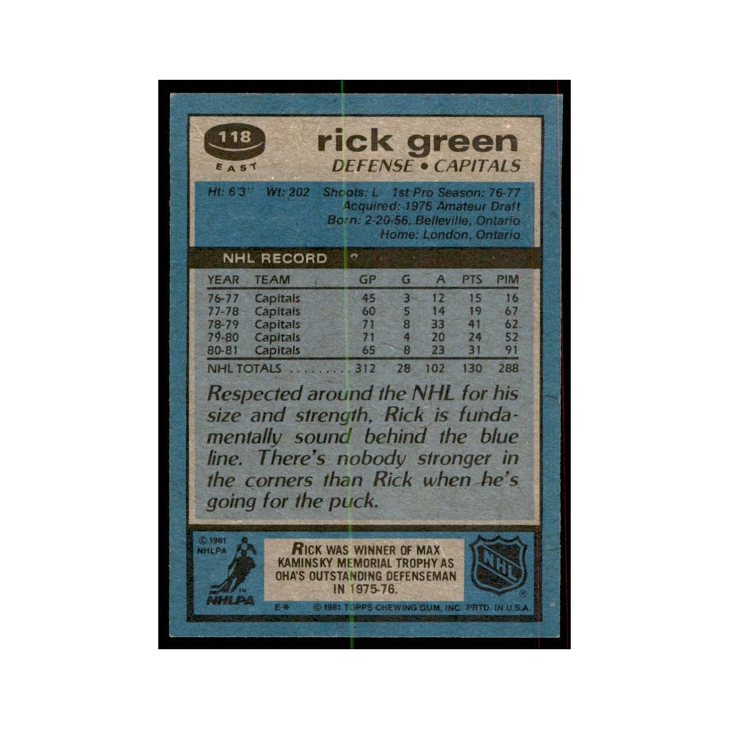 1981 Topps Rick Green Hockey Cards #E118