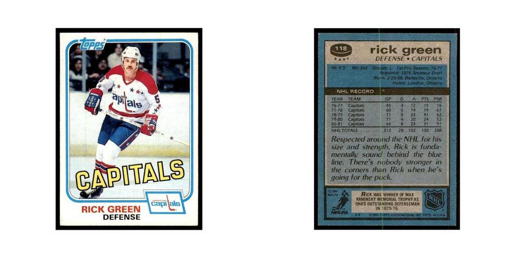 1981 Topps Rick Green Hockey Cards #E118