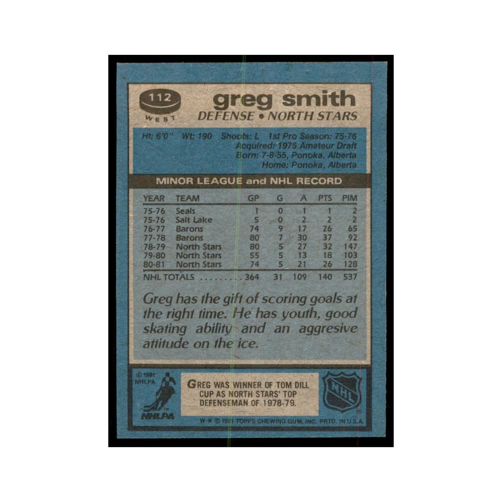 1981 Topps Greg Smith Hockey Cards #W112